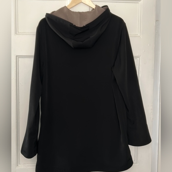 Reversible black/tan dbl pkt hooded long line quality made jacket coat 2way zip - Picture 4 of 14